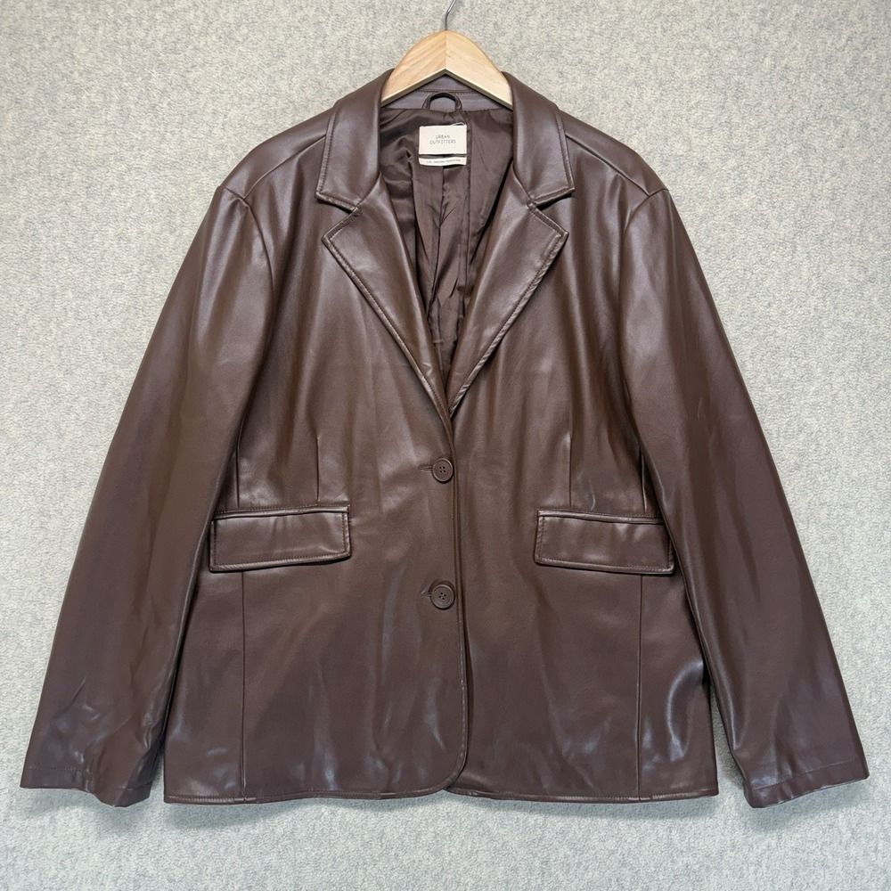 Urban Outfitters Brown Faux Leather Blazer Jacket Womens Large Oversized